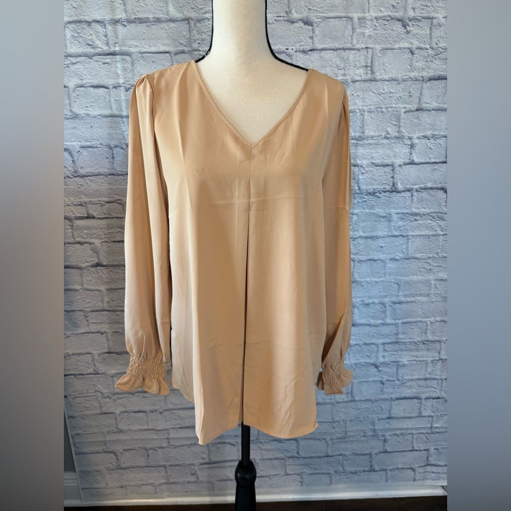 Chic Beige V-Neck Blouse